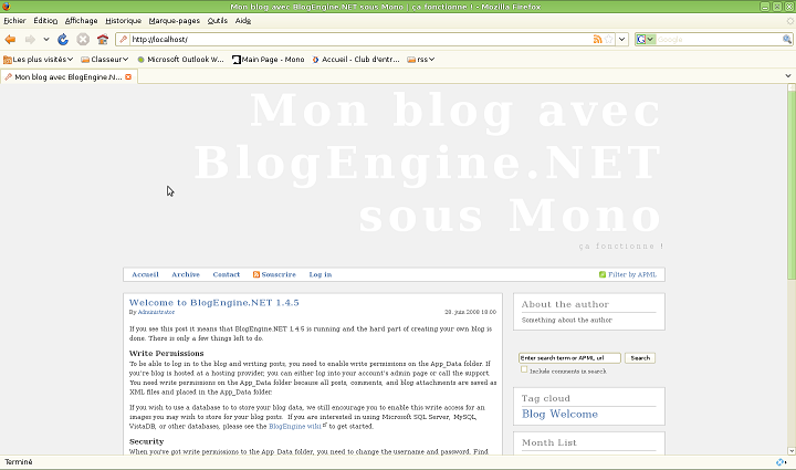 BlogEngine fonctionne directement avec Mono
